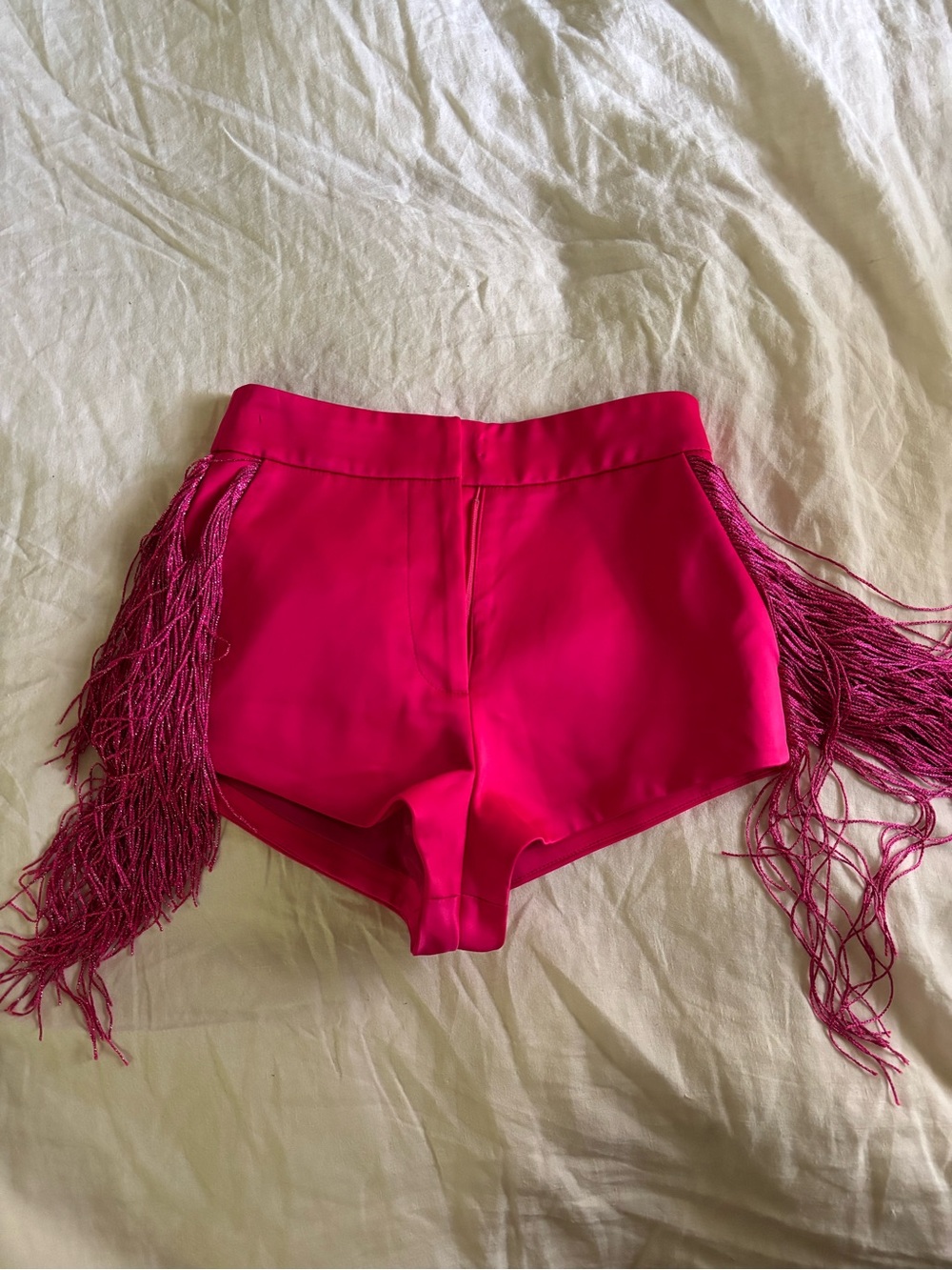 Nasty Gal Hot Pink High-Waist Fringe Shorts